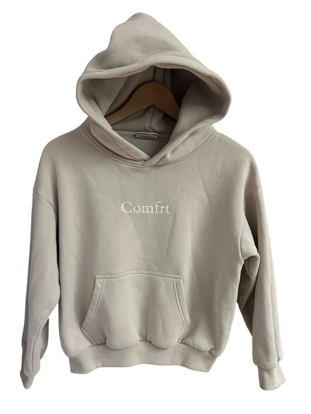 COMFRT Kids Signature Hoodie Sweatshirt Pullover Sz L Embroidered Logo in Taupe
